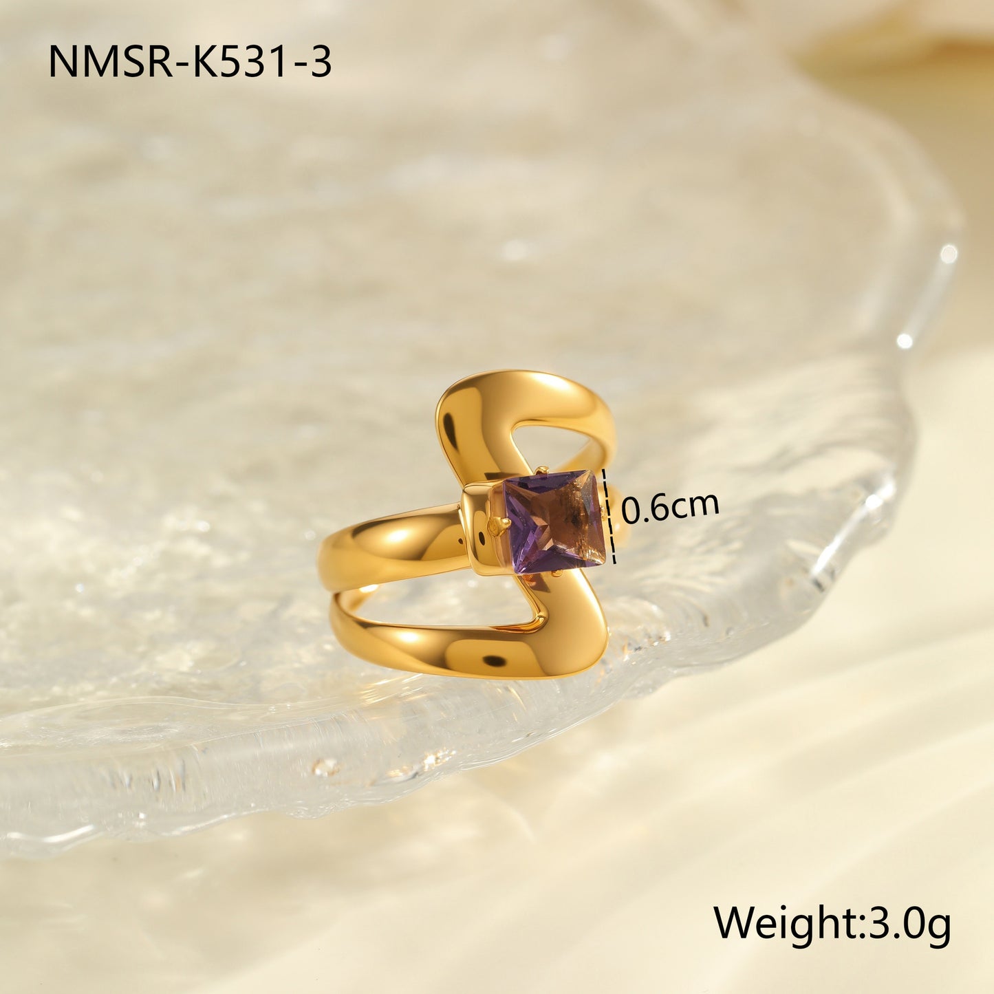 Anello da donna minimalista irregolare geometrico in acciaio inossidabile placcato oro con accento di zirconi