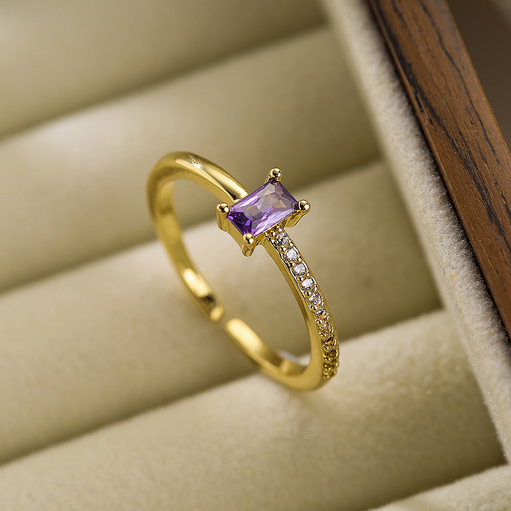 Elegant French-Style Geometric Open Ring for Women Made of Copper with Micro-Pavé Zirconia Accents