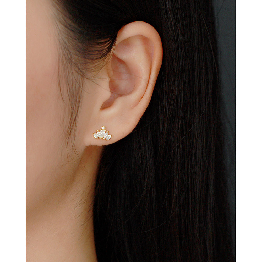 Minimalist 925 Sterling Silver Crown Cubic Zirconia Inlay Hoop Earrings