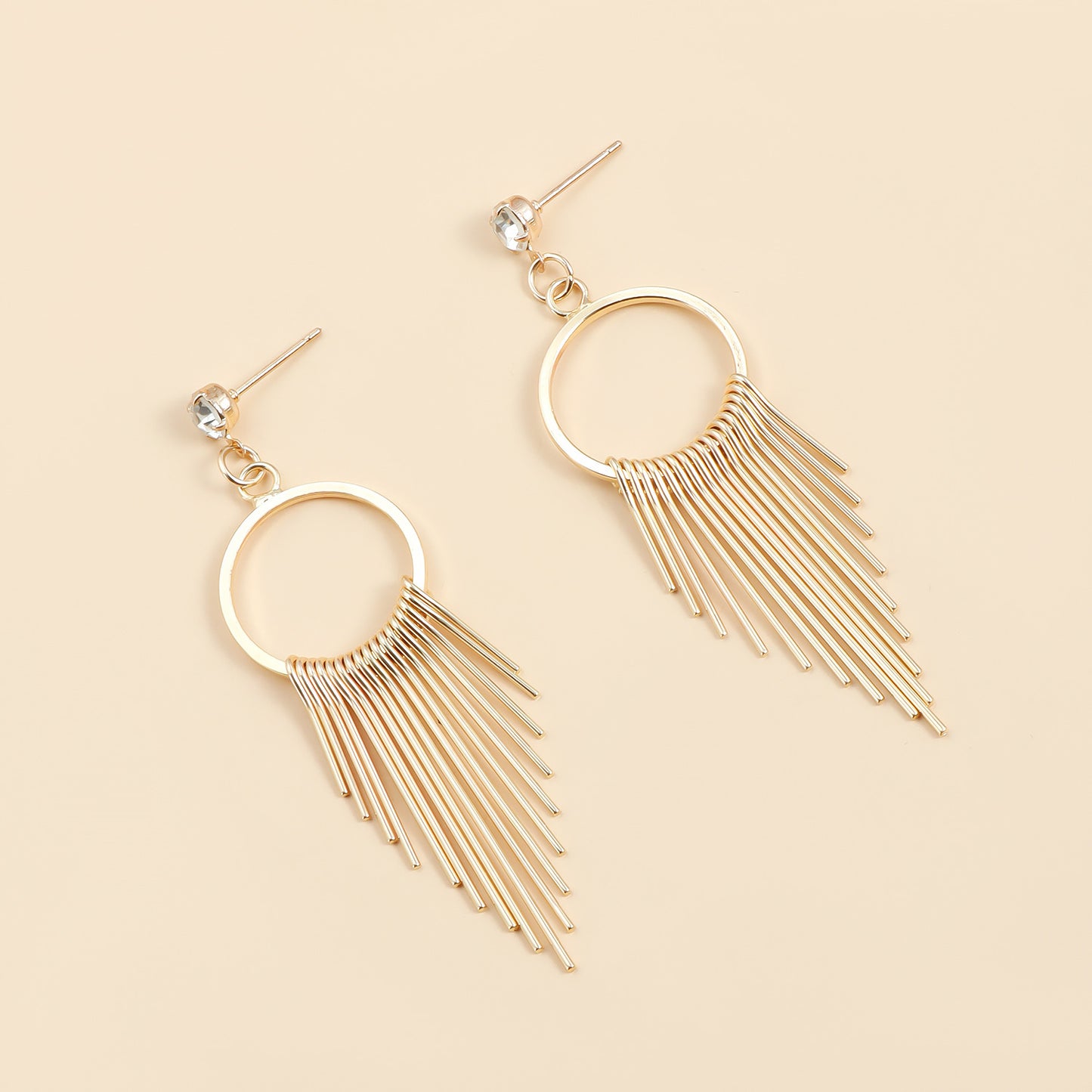 Pendientes colgantes geométricos metálicos vintage con incrustaciones de pedrería y borlas para mujer