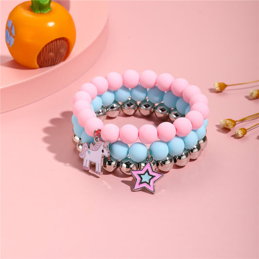 Braccialetto Carino con Perline Color Caramella con Ciondolo Unicorno Cartone Animato per Bambine e Ragazze Set di Gioielli in Resina e Plastica con Animali Dolci
