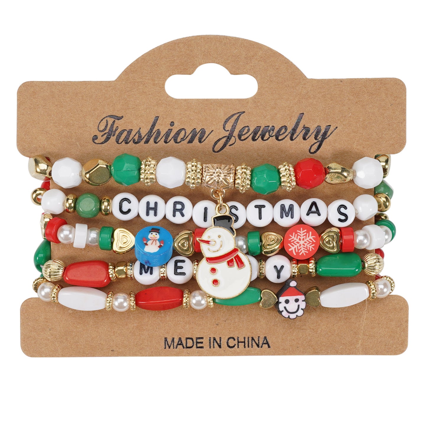 Unisex Natural Stone Beaded Bracelet with Snowman Christmas Tree Santa Reindeer Charms Floral Pattern Holiday Gift