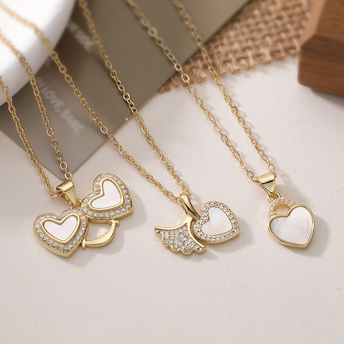 Minimalist 18K Gold Plated Brass Heart Necklace with Cubic Zirconia for Women