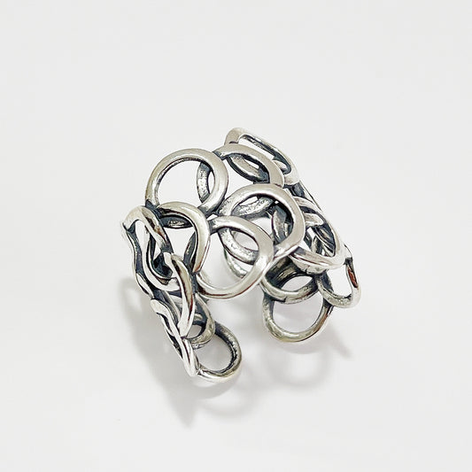 Anello da donna minimalista vintage in argento sterling 925, rotondo geometrico, a fascia larga