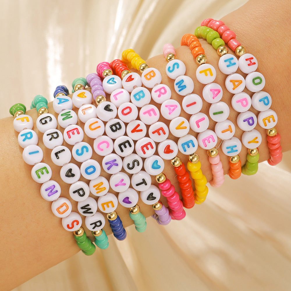 Bohemian Handmade Geometric Letter Polymer Clay Brass Acrylic Bracelet
