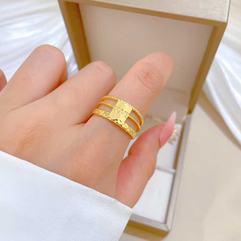 Minimalist Sweet Gold Plated Crown Shape Brass Ring for Women and Couples