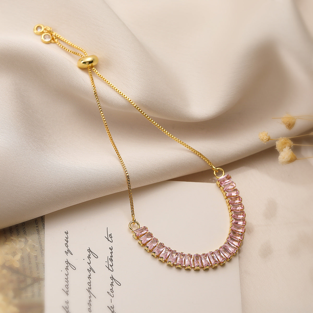 Minimalist Geometric Copper Plated Gold Zirconia Adjustable Bracelet for Women
