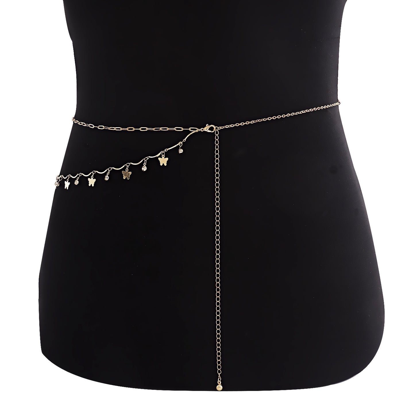 Punk Streetwear Butterfly Tassel Double Layer Metal Body Chain for Women