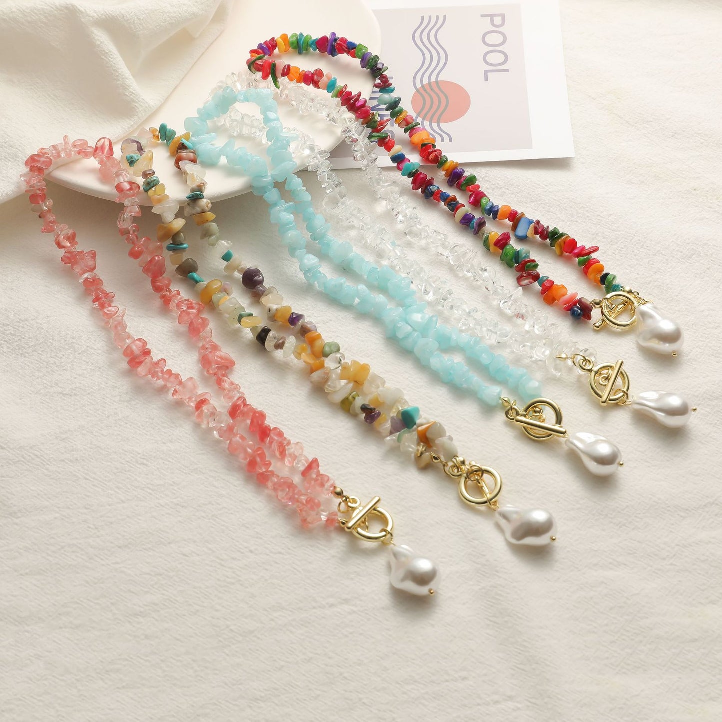 Bohemian Sweet Geometric Pearl Plated Ball Chain Necklace for Women