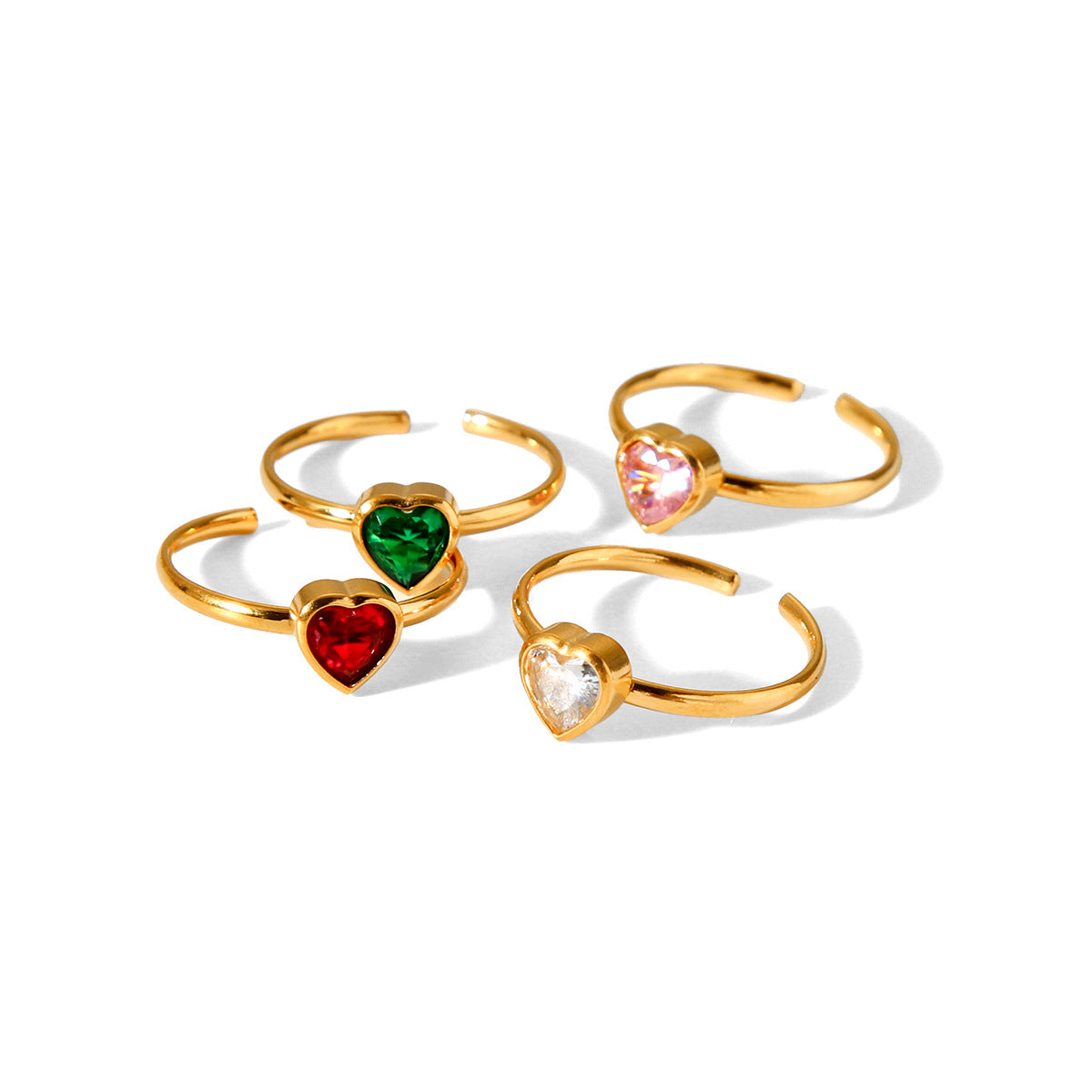 Anello Aperto da Donna Francese Lusso Leggero a Cuore con Strass Intarsiato in Acciaio Inox Placcato Oro 18K