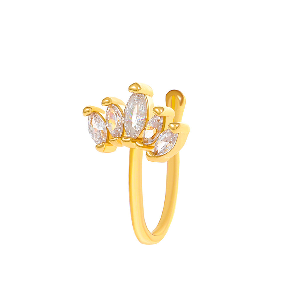 Clip per il naso a forma di U con stella e cuore placcata in rame vintage con zirconia cubica