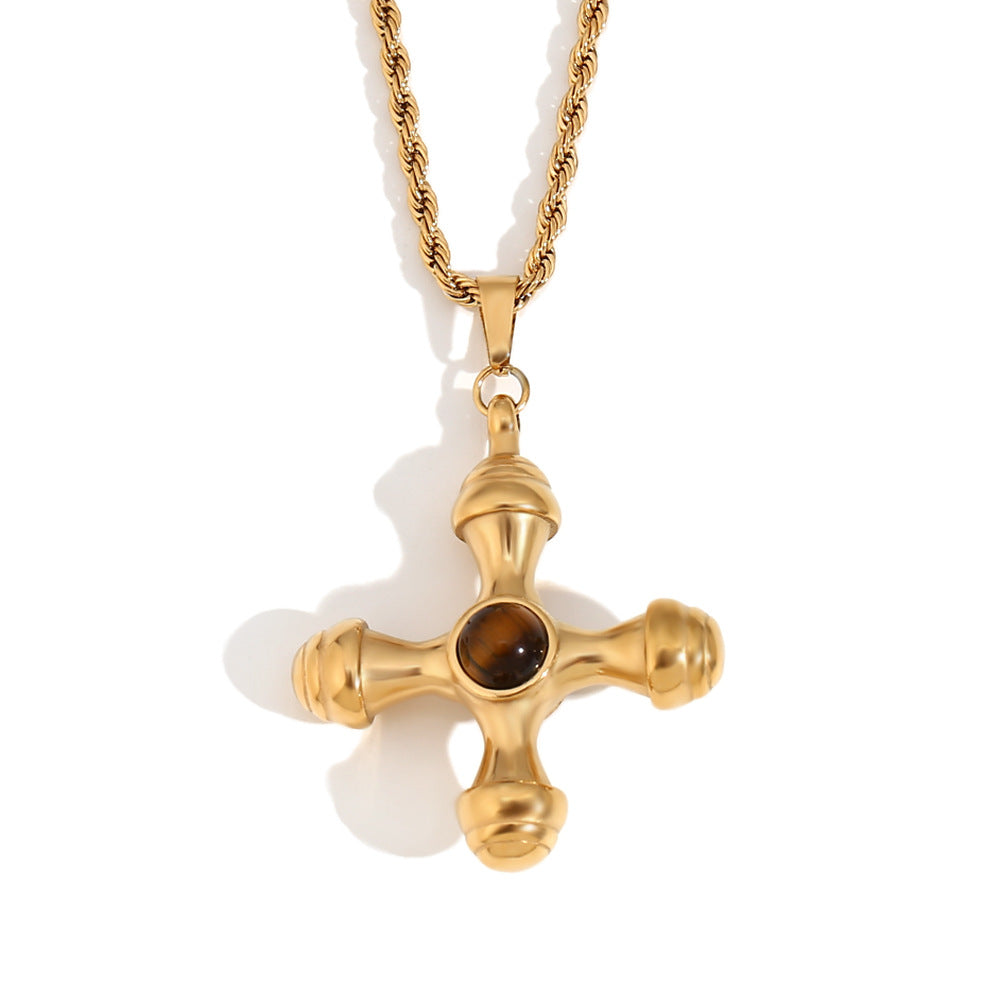 Fashionable French Vintage Nautical Ship Wheel Pendant Necklace in Stainless Steel with 18K Gold Plating on Twisted Cable Chain for Women