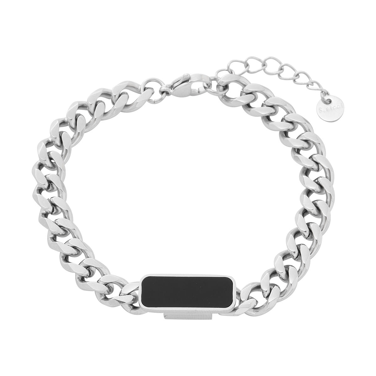Fashionable Geometric Square Black and White Mother-of-Pearl Titanium Steel Bracelet with 18K Gold Plating for Women
