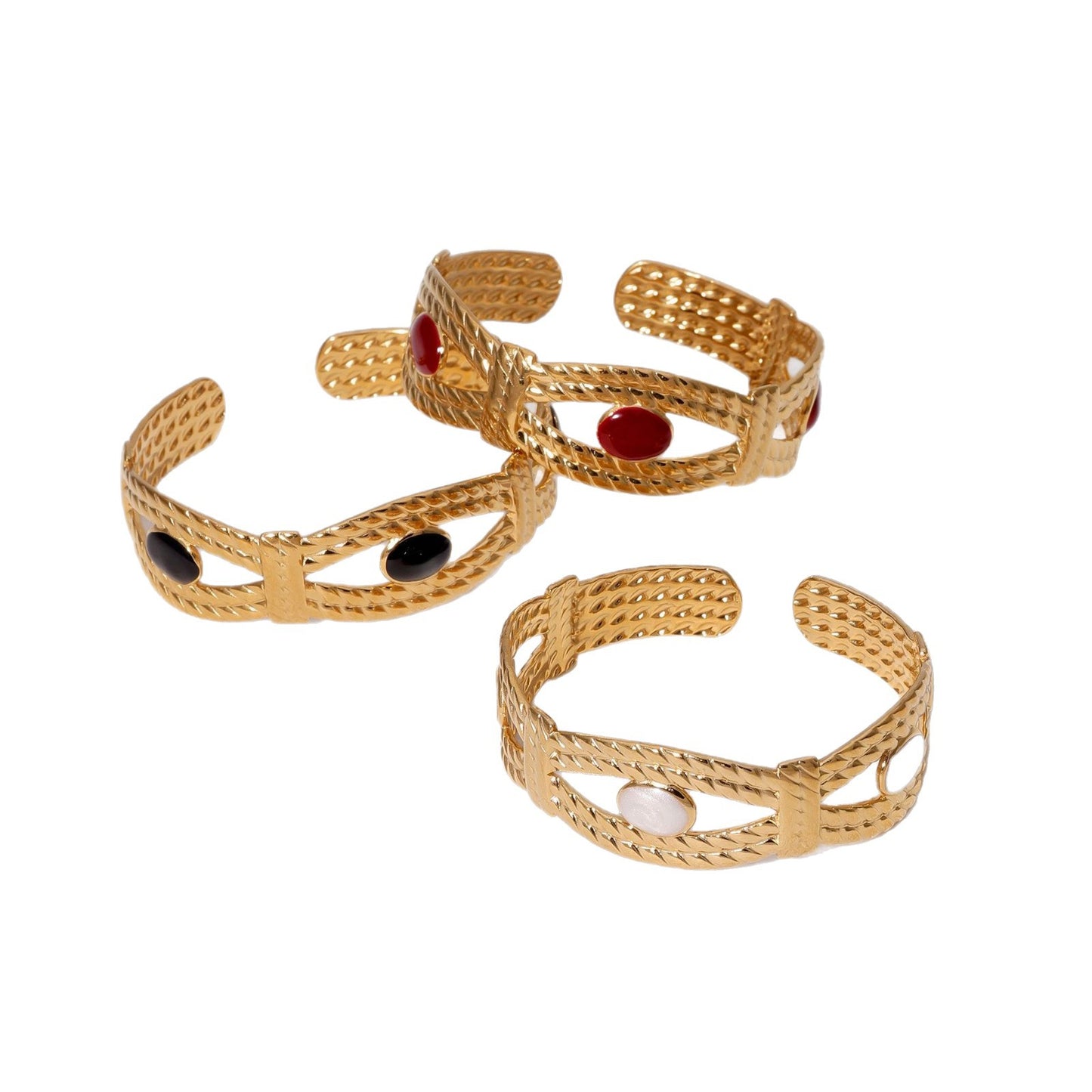Luxury Vintage Stainless Steel Enamel Adjustable Cuff Bracelet for Women with Irregular Shape Design