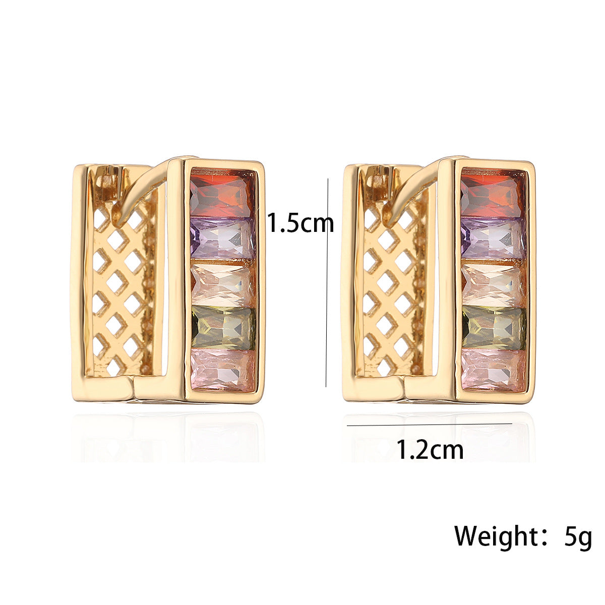 Orecchini da donna geometrici minimalisti in rame con placcatura in oro e intarsi in zirconi colorati