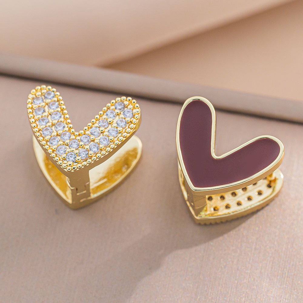Pendientes de Cobre en Forma de Corazón Elegantes y Minimalistas con Baño de Oro de 18K y Acabado Esmaltado para Mujer