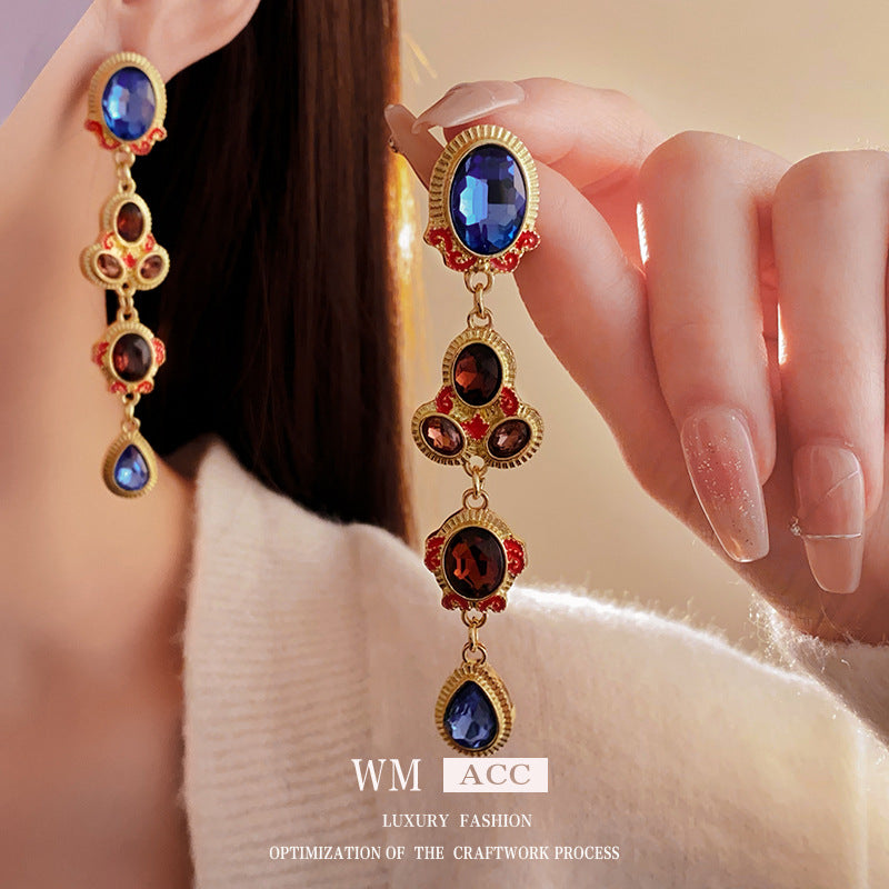 Vintage-Style Geometric Drop Earrings with Rhinestone Inlay on Silver-Plated Alloy Base and Stainless Steel Posts