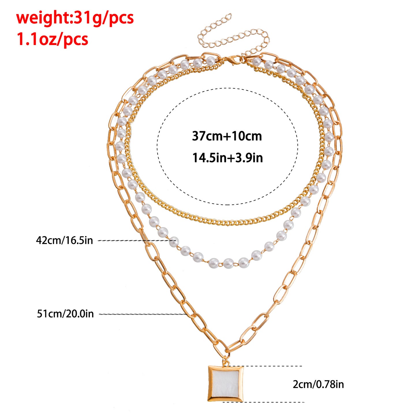 Minimalist Vintage Square Mother-of-Pearl Pendant Necklace for Women with Alloy Chain and Electroplated Finish