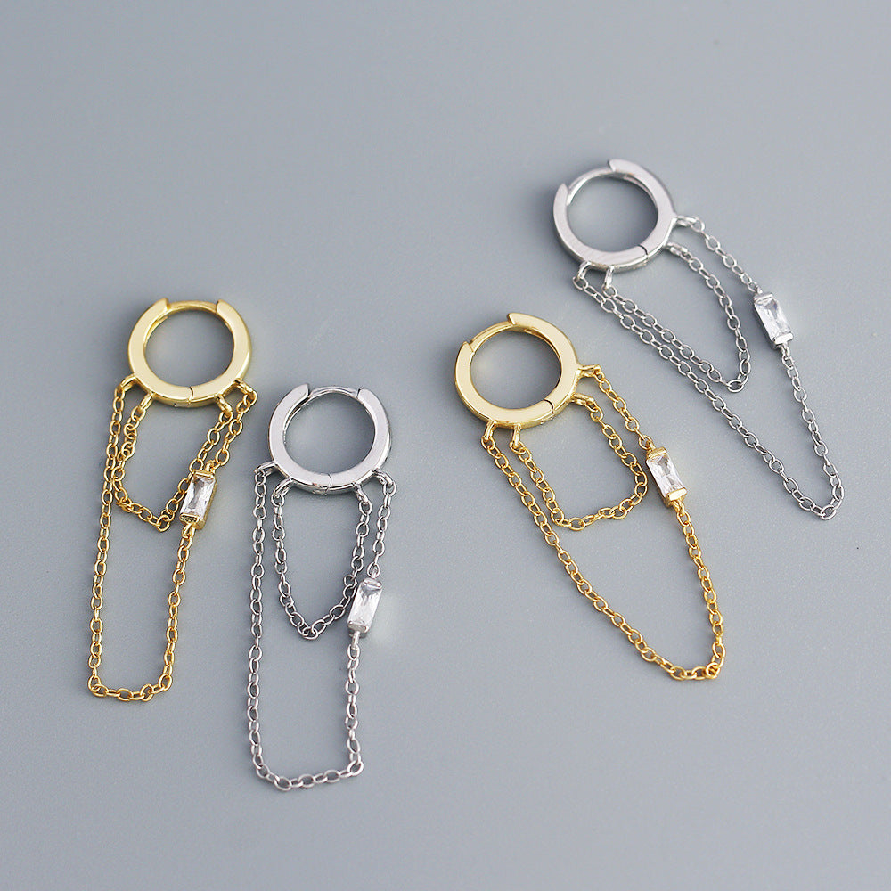 Eleganti Orecchini a Nappa Rotondi con Intarsio di Strass in Argento Sterling 925 Geometrici