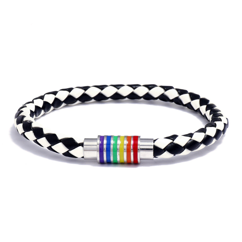 Vintage Minimalist Geometric Plated Leather Bracelet with Magnetic Clasp Unisex