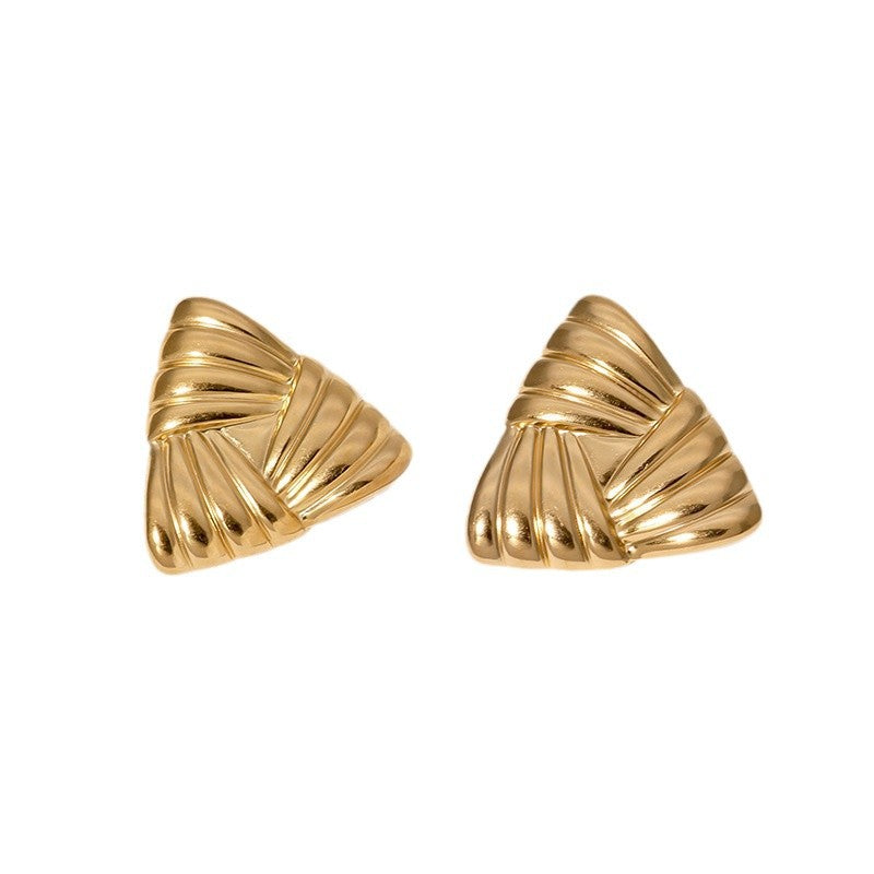 Vintage Elegant Triangle Geometric Plated Stainless Steel Stud Earrings for Women