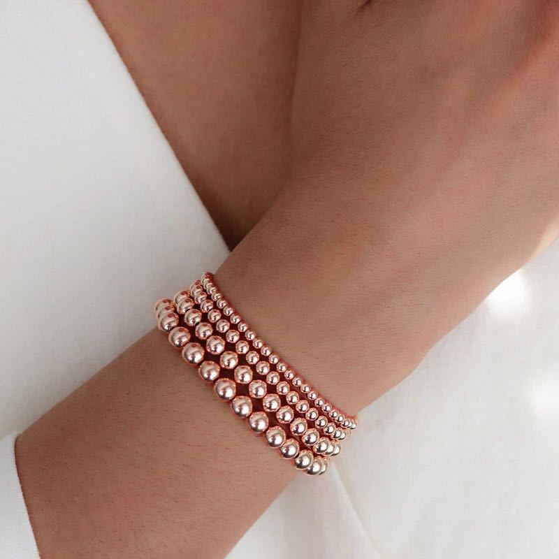 Sweet Geometric Round Hematite Gold Plated Ball Chain Bracelet Unisex