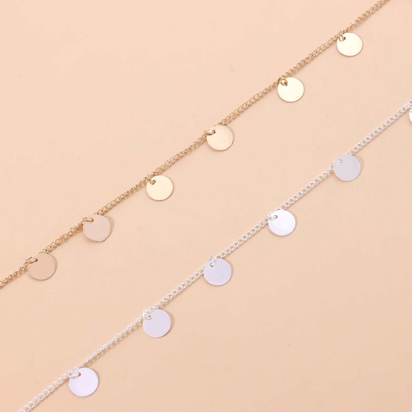 Minimalist Geometric Double Layer Sequin Metal Necklace for Women Adjustable Long Pendant Necklace
