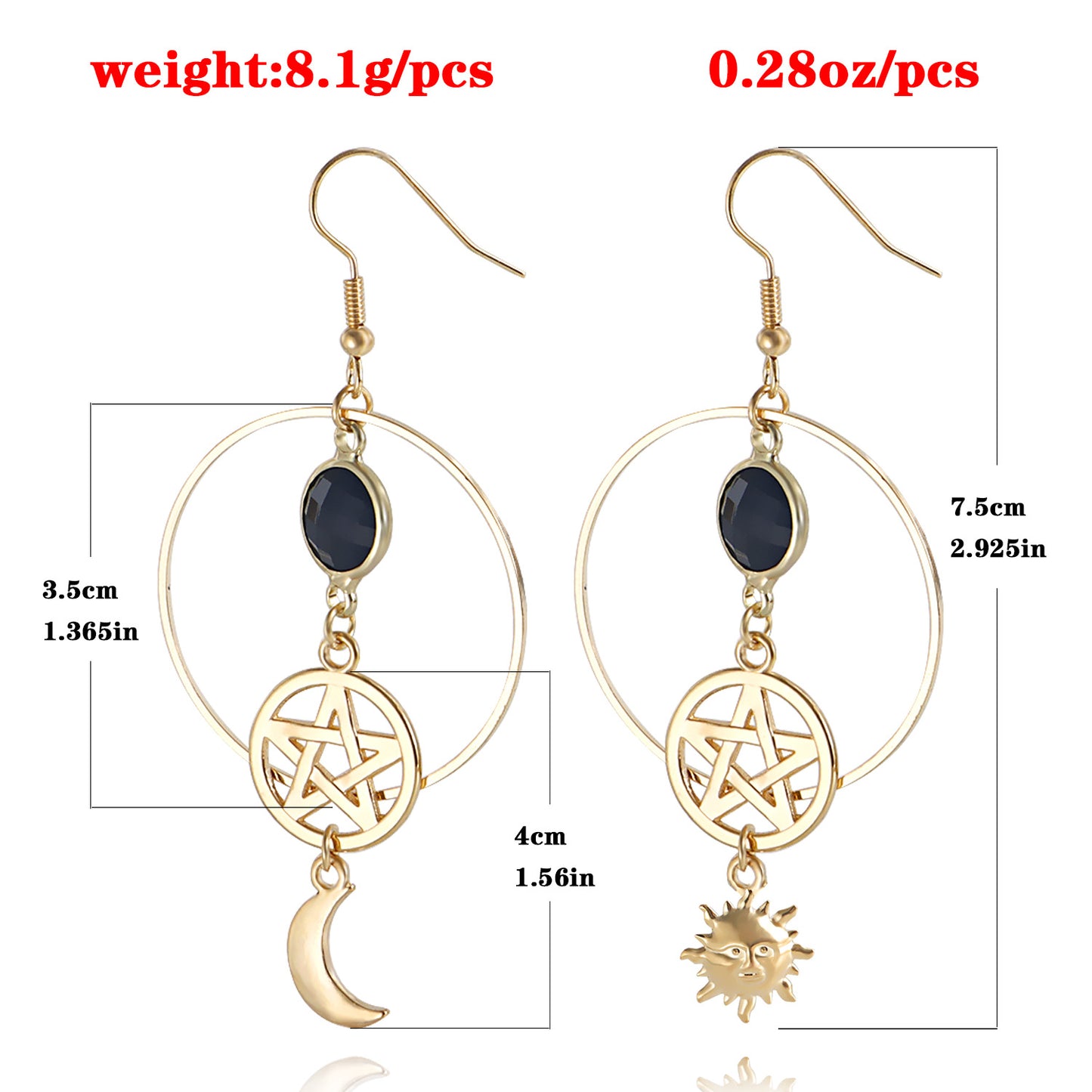 Minimalist Geometric Sun Star Crescent Moon Earrings in Alloy with Plated Finish for Women