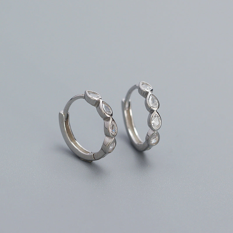 Orecchini a Cerchio Geometrici a Goccia in Elegante Argento Sterling 925 con Intarsio in Zirconi Cubici