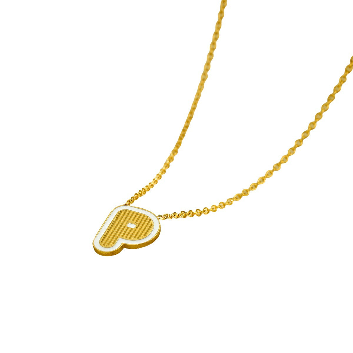 Collana con pendente a forma di lettera minimalista in acciaio inossidabile placcato oro 18 carati e dettagli in smalto da donna