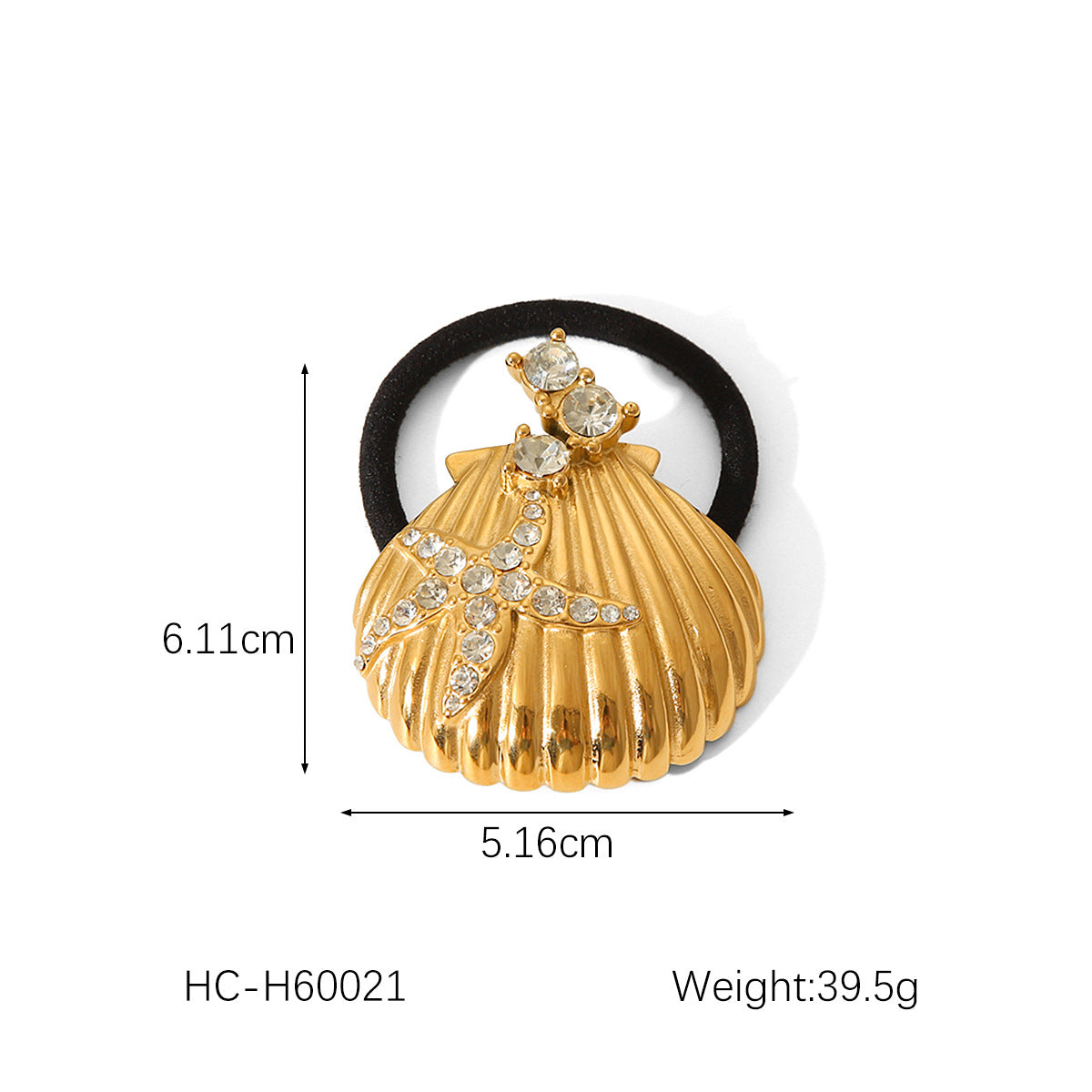 Trendy 18K Gold Plated Stainless Steel Seashell Starfish Hair Tie with Rhinestone Inlay for Women