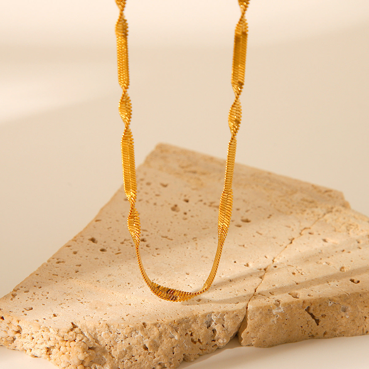 Trendy Geometric 18K Gold Plated Stainless Steel Snake Chain Necklace for Women
