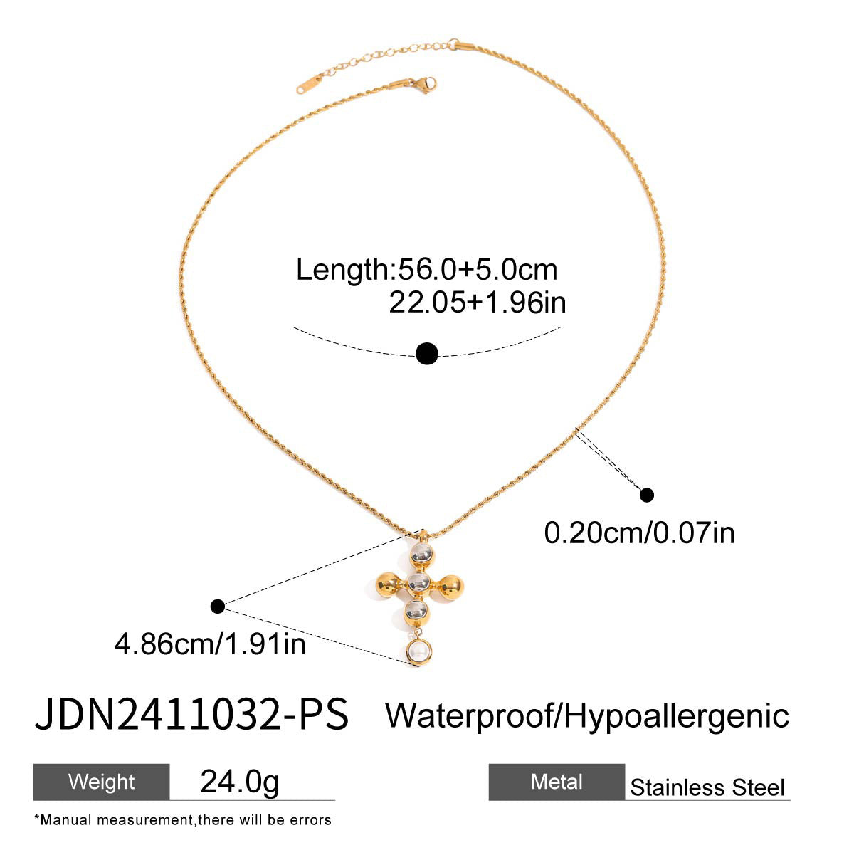Luxury Elegant Cross Geometric Titanium Steel Plated Stainless Steel Necklace for Women