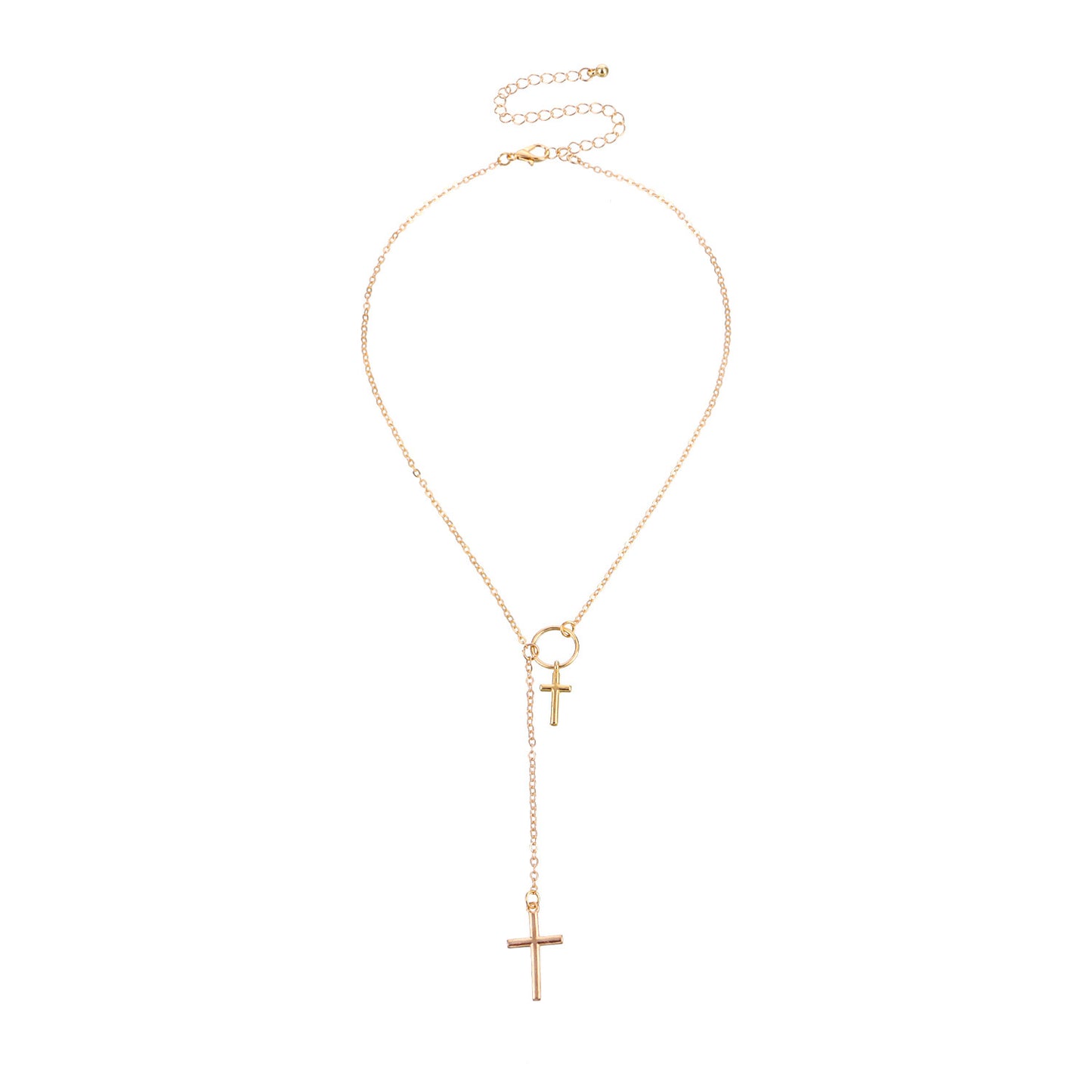 Minimalist Double-Layer Cross Pendant Necklace for Women in Alloy with Electroplated Finish