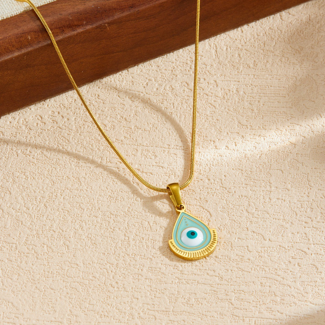 Gothic Teardrop Gold Plated Stainless Steel Evil Eye Pendant Necklace with Snake Chain