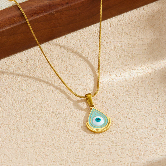 Gothic Teardrop Gold Plated Stainless Steel Evil Eye Pendant Necklace with Snake Chain