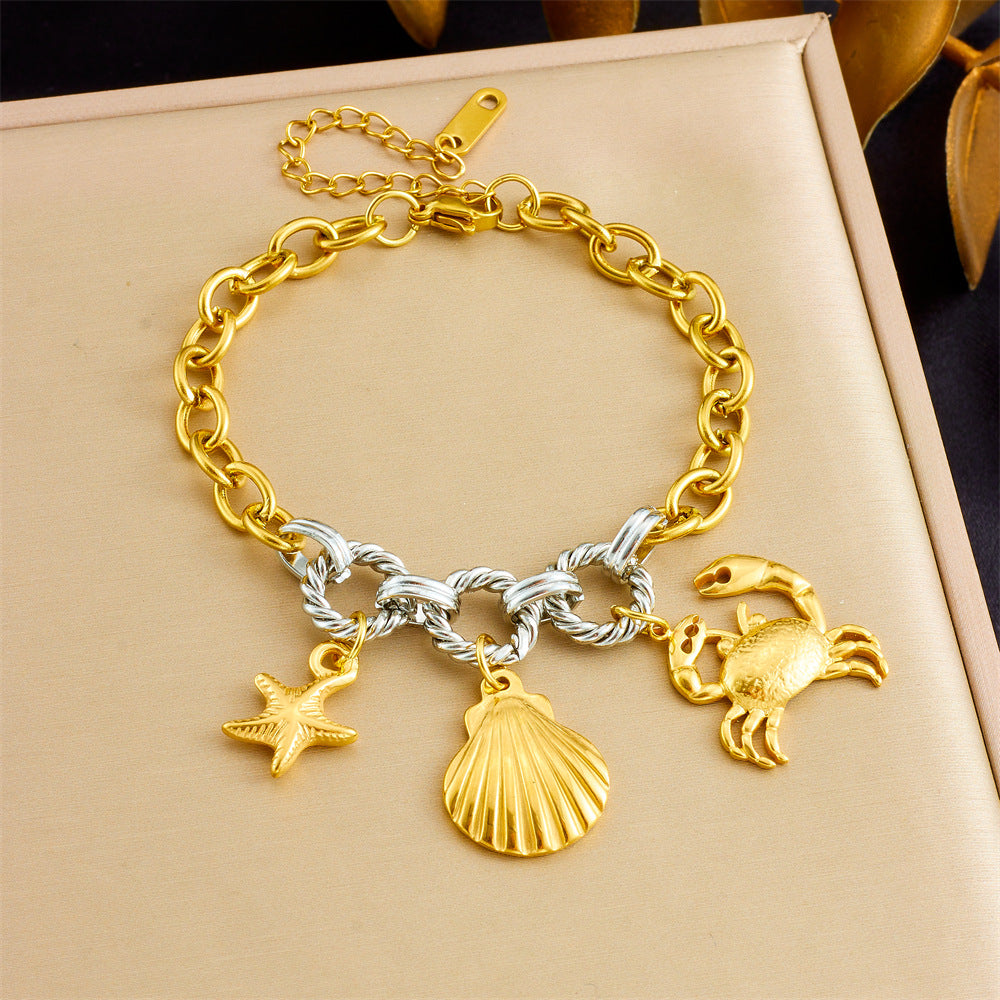 Sweet Gold Plated Stainless Steel Cherry Strawberry Pendant Bracelet