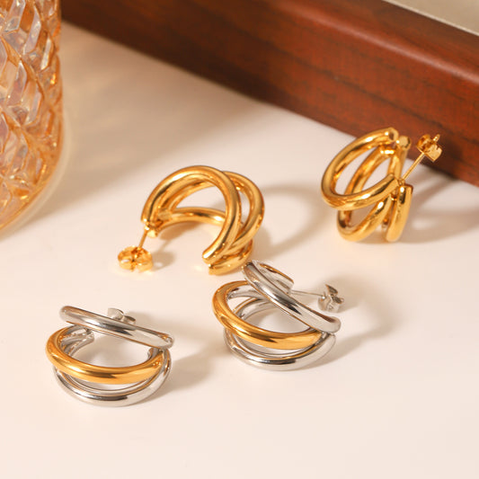 Minimalist Geometric Stainless Steel Earrings for Women with Gold and Silver Plated Finish