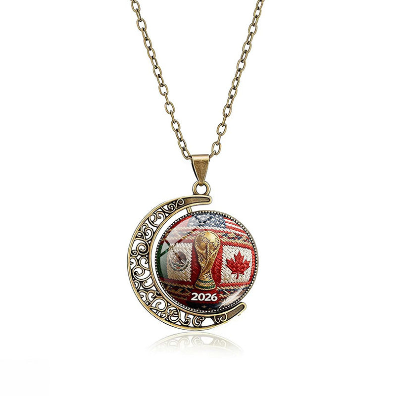 Casual Double-Sided Rotating Moon Geometric Crystal Pendant Plated Alloy Necklace Unisex Multi-Layer Cable Chain
