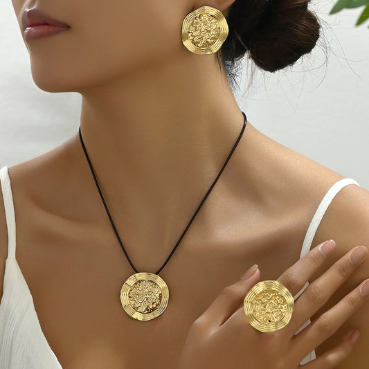 Conjunto de collar y aretes de aleación electrochapada estilo geométrico para mujer, joyería de moda para el día a día con colgante largo