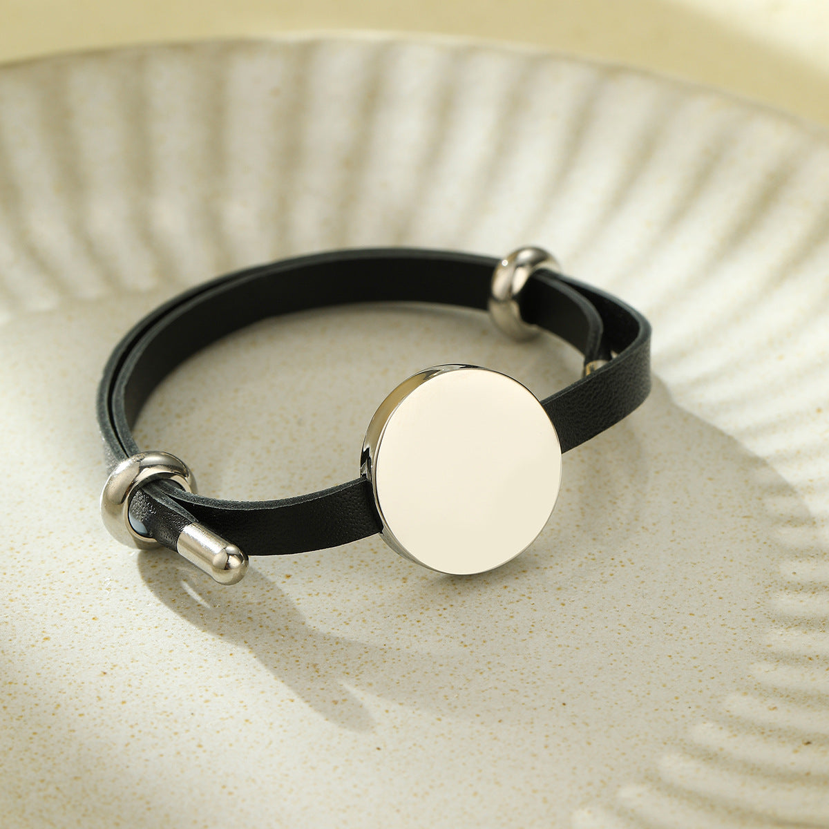 Elegant 18K Gold Plated Round Geometric Titanium Steel Laser Engraved DIY Charm Bar Bracelet for Women