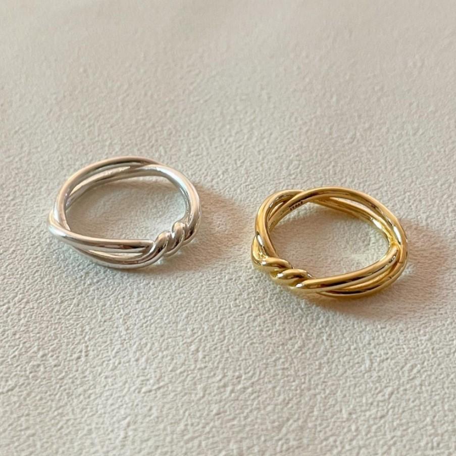 Anello da donna in argento sterling 925 con nodo a linea geometrica minimalista a forma di cuore cavo