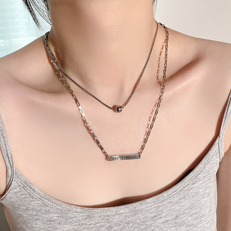 Streetwear Titanium Steel Letter Round Geometric Plated Double Layer Necklace for Unisex