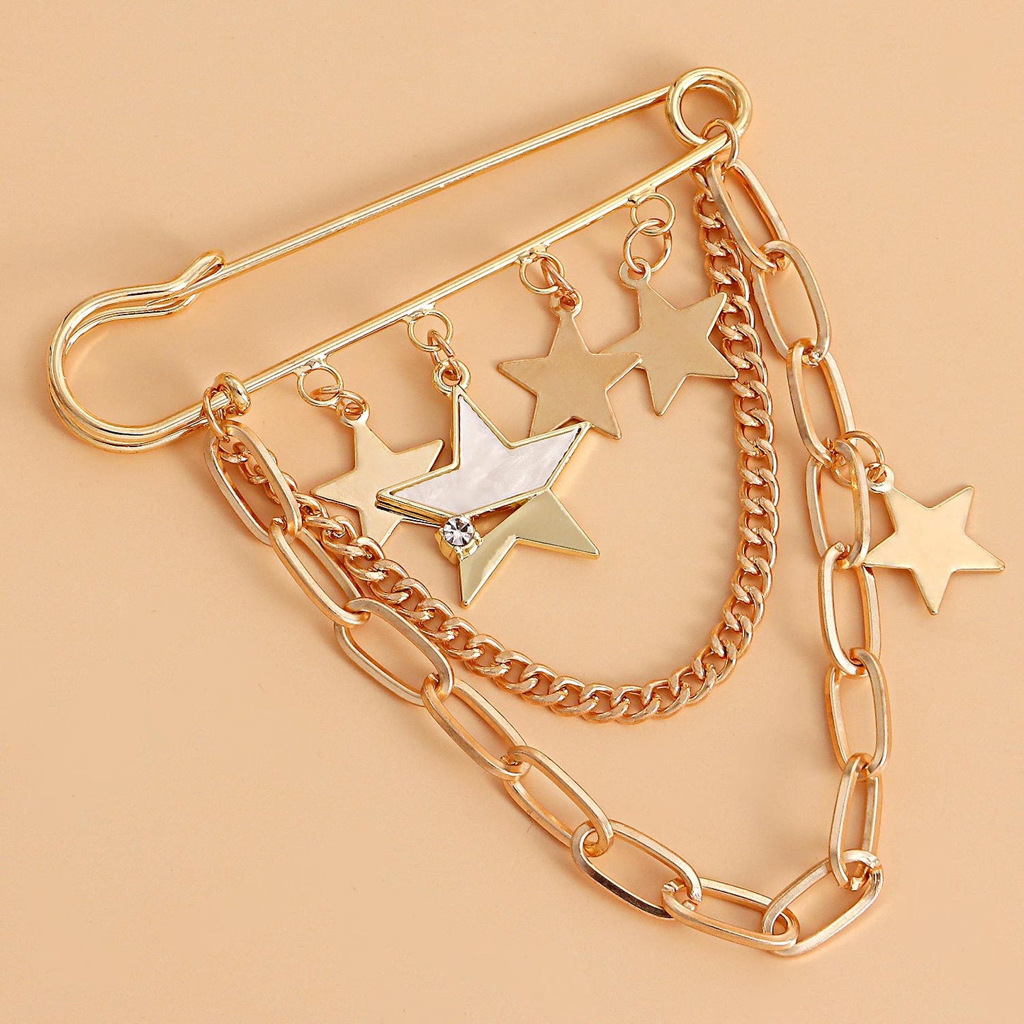 Punk Style Long Fringe Geometric Star Pendant Brooch for Women Alloy Plated Statement Jewelry