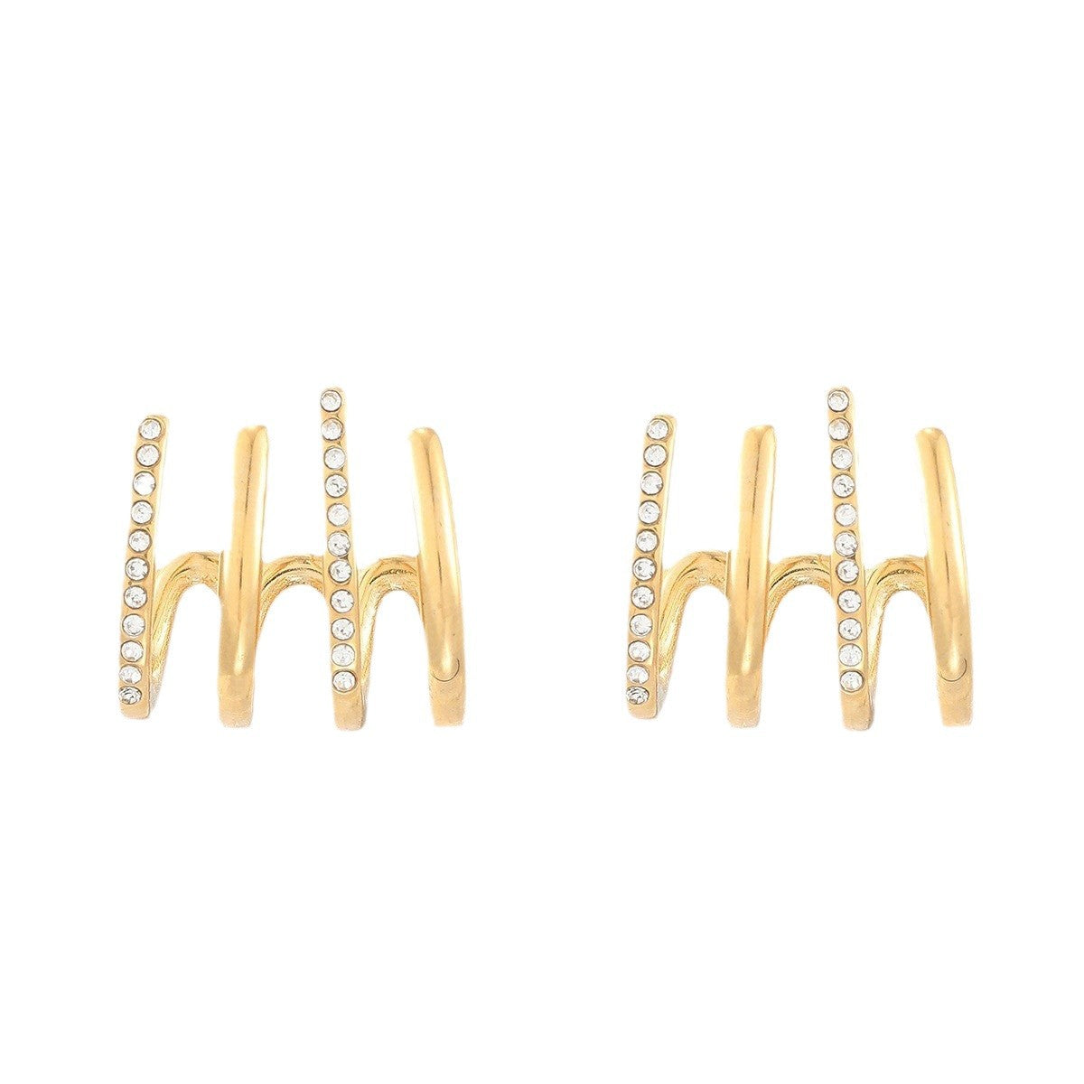 Orecchini a perno geometrici in stile francese vintage in acciaio inossidabile con intarsio di strass e finitura placcata da donna