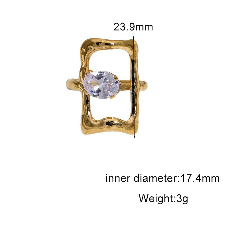 Minimalist 18K Gold Plated Geometric Star Cubic Zirconia Inlay Stainless Steel Open Ring for Women