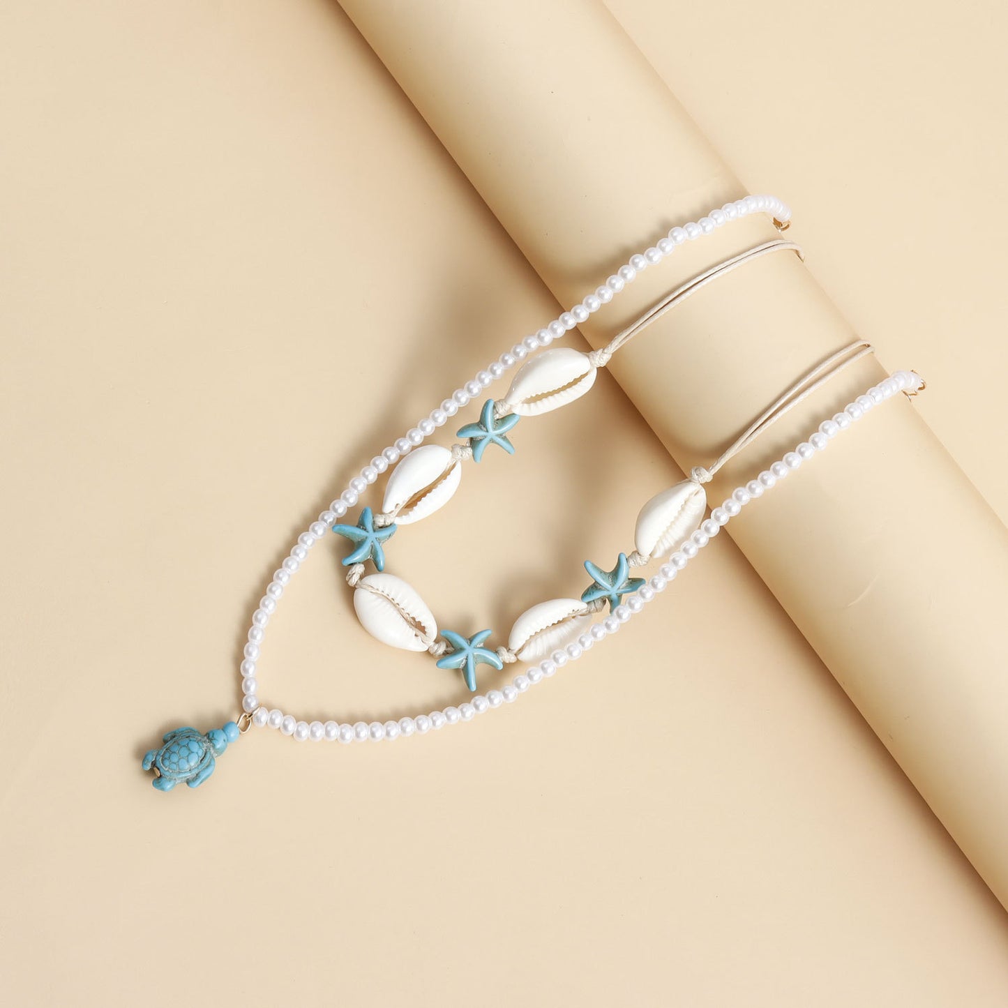 Bohemian Hand-Knotted Summer Necklace with Shell Star Turtle Pendant for Women