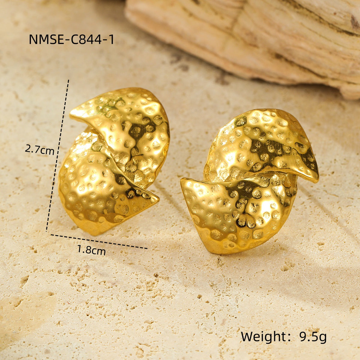 Pendientes de Tuerca de Acero Inoxidable con Textura Martillada Geométrica de Moda para Mujer con Acabado Chapado