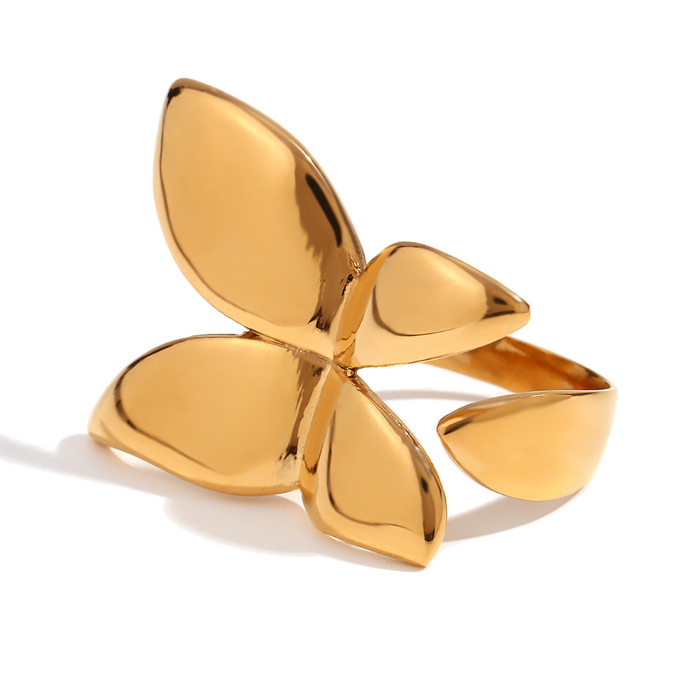 Fashionable Butterfly-Shaped Stainless Steel Ring with 18K Gold Plating for Women