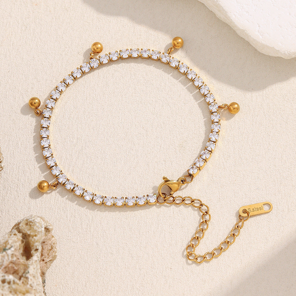 Set di Collana e Bracciale da Donna Minimalista Geometrico in Acciaio Inossidabile Placcato Oro 18K con Zircone, Perle Rotonde e Nappe
